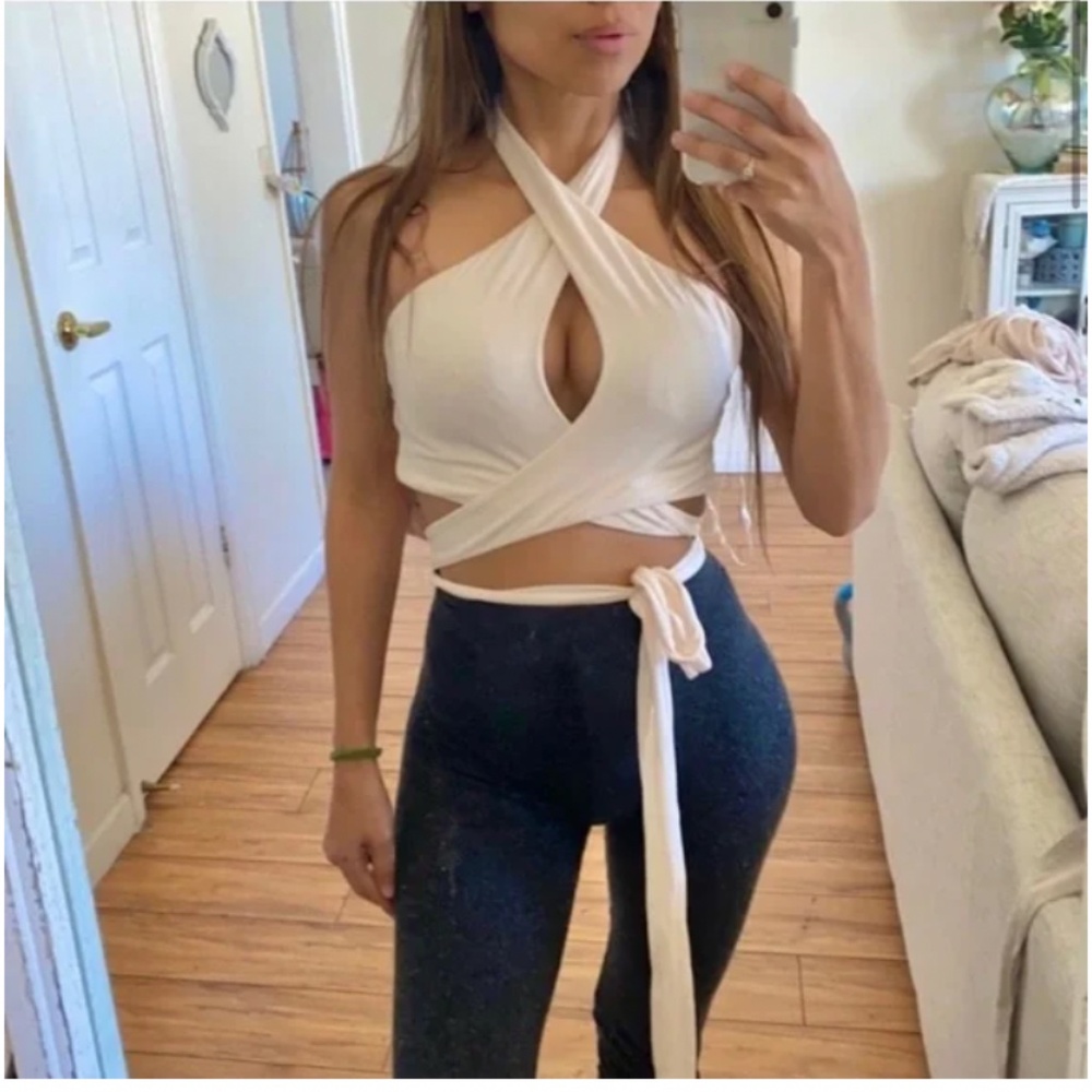 🪞 NWT multi way wrap around silky halter top in pink nude